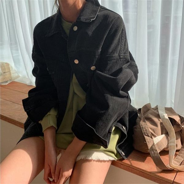 

women's jackets basic loose jeans jacket women classic streetwear female denim pockets single-breasted femme 2021 spring, Black;brown