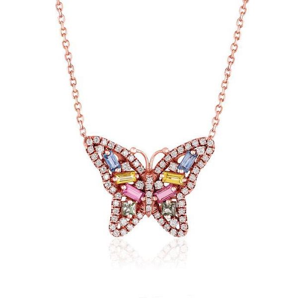 

gold filled baguette colorful rainbow cz paved cute animal butterfly necklace for women wedding necklace jewelry, Golden;silver
