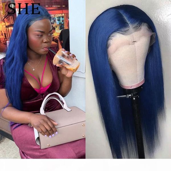 

colored blue 360 lace human hair wig with baby hair glueless 13x6 lace front wigs virgin hair frontal closure wig 150% density, Black