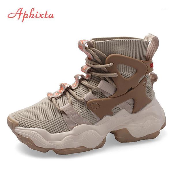 

aphixta knitting women's sneakers platform ankle boots fabric height increasing mujer autumn fashion woman shoes1, Black