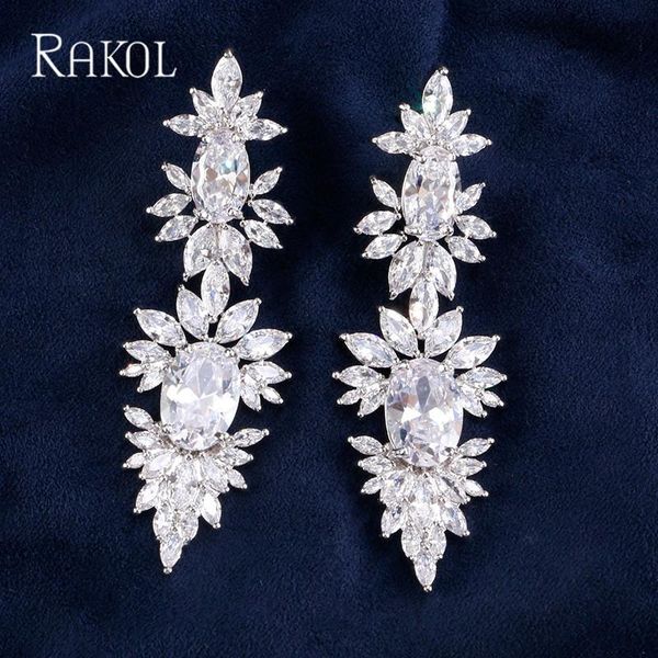 

dangle & chandelier rakol vintage wedding party jewelry accessories gorgeous cubic zirconia big long luxury bridal earring for women re90254, Silver