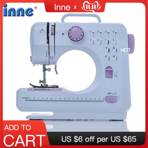 

inne portable sewing machine mini electric household crafting mending overlock 12 stitches with presser foot pedal beginners bbyldn
