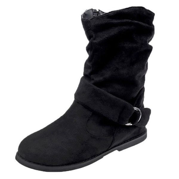

женщины пряжка осень голеностопного плоский каблук урожай zipper кожа pu сверхширокое boots, Black
