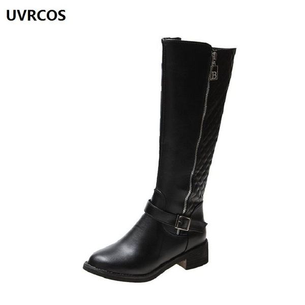 

boots big yards winter round head thick with high low belt buckle knight's, Black