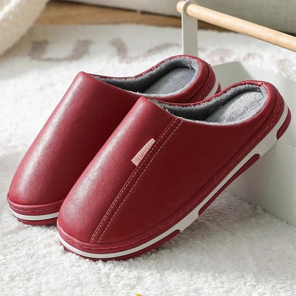 

Women PU Leather Slippers Ladies Slip On Plush Solid Color Flat Shoes Woman Soft Comfort Footwear Female Sewing Slipper 2020 #S19D, Black