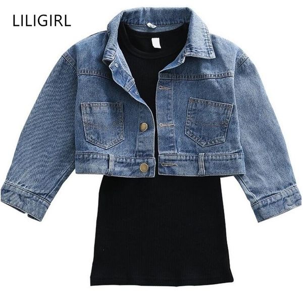 

liligirl 2y girl's fashion clothes set new spring kids denim jacket+dress costume suit for baby girl coat princess dresses y200525, White