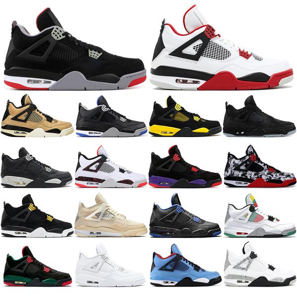 

2020 4s white sail se neon black cat jumpman 4 basketball shoes metallic green trainers travis scotts purple men sports sneakers size 36-47