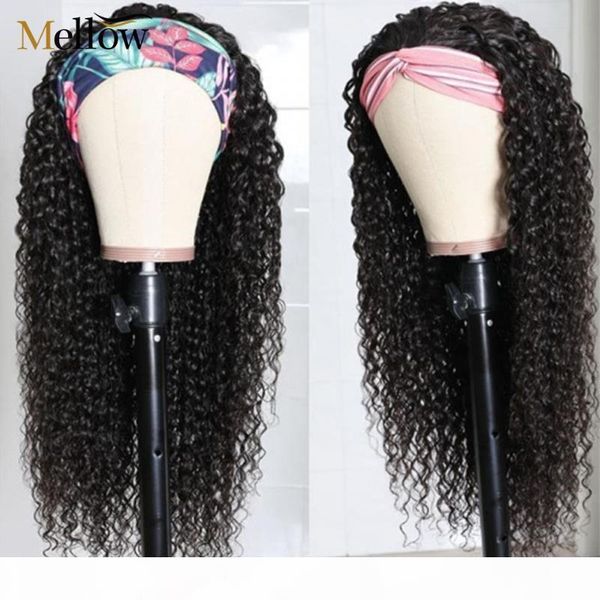 

curly headband wig human hair 180 density jerry curl wigs brazilian full machine made headband wigs for black women, Black;brown