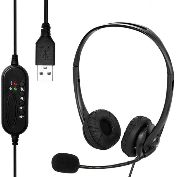 

usb headset with microphone usb wired stereo pc headphone with microphone noise cancelling & audio controls for call center