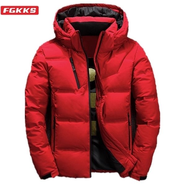 

fgkks quality brand men down jacket slim thick warm solid color hooded coats fashion casual down jackets male 201114, Black