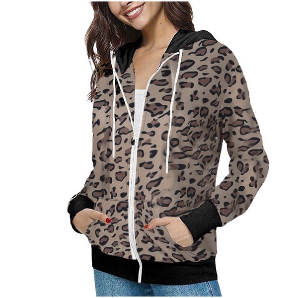 

women's hooded 2020 spring autumn causal leopard print windbreaker women raiow coats windproof zipper jackets, Black;brown