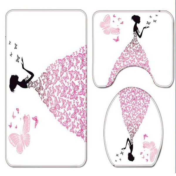 

3d digital valentine\\'s day glamour goddess printed shower curtain carpet floor mat combination bathroom toilet mat1