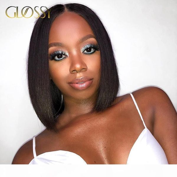 

short straight bob wig brazilian virgin human hair lace front wigs 13x4 lace frontal 150% density pre plucked with baby hair, Black;brown