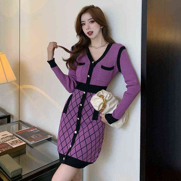 

casual dresses 2022 autumn and winter small fragrance stitched knitted dresses slim temperament hip wrap short skirt women, Black;gray