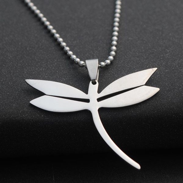 

pendant necklaces stainless steel dragonfly necklace simple minimalist insect animal flying bird chain for women men, Silver