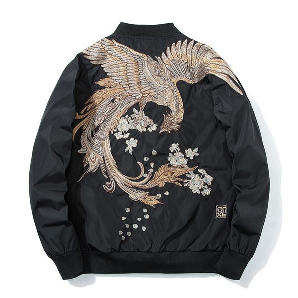 

women men spring yokosuka high street phoenix embroidery jacket coat plus casual outwear hip hop bomber jackets xs-xxx 1027, Black;brown