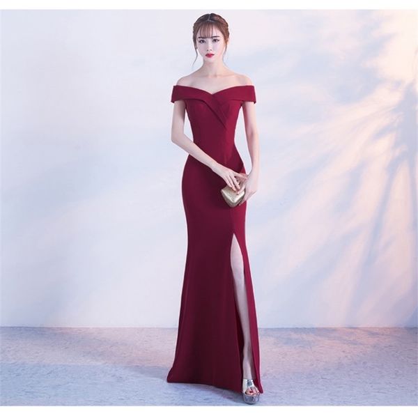 

beauty-emily off shoulder evening dresses long 2020 for women split formal party dress prom gown zipper back robe de soiree lj201119, White;black