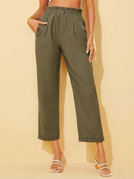 

paperbag waist button front pants n6pf#, Black;white