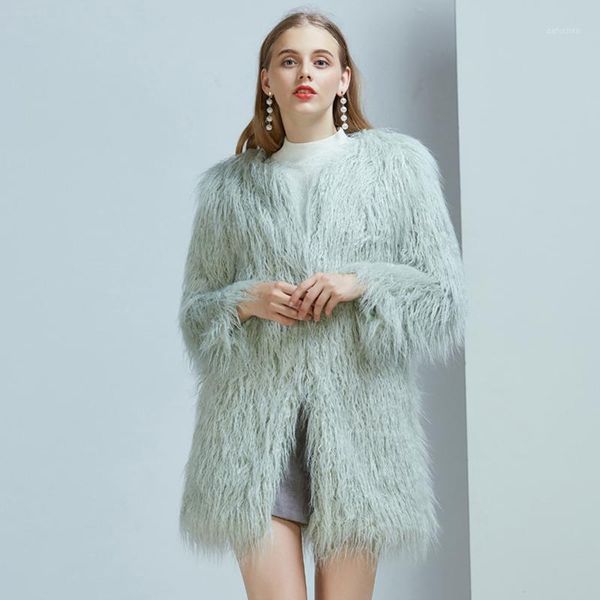 

elegant faux fur coat women winter luxury long fur coat female plush overcoat1, Black