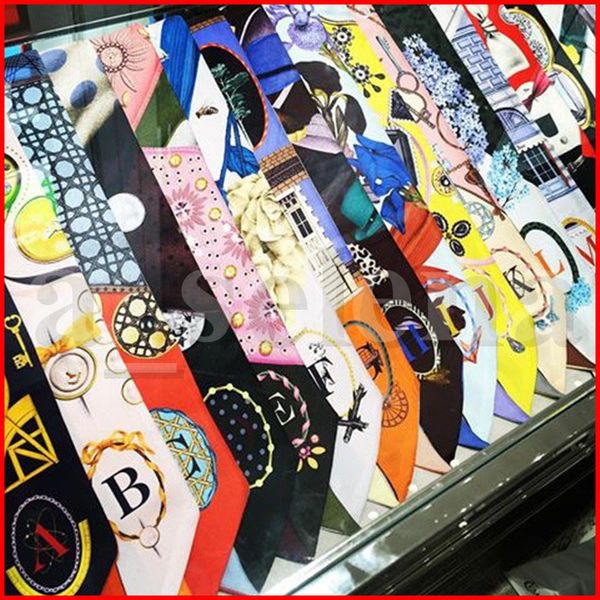 

colorful 26 letter print scarves small silk scarf riband belt neckerchief handle bag decoration ribbon scarves wraps hair accessories