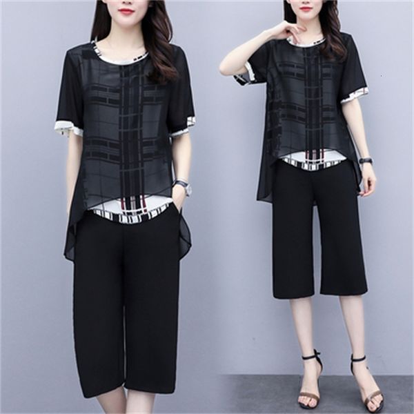 

chiffon two sets of women's pants plus size suits will see femme vetement all female 3me1, White