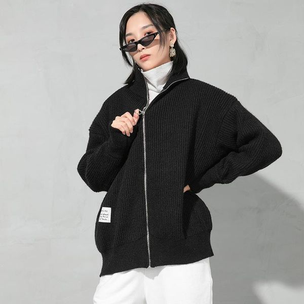 

superaen 2021 spring fashion streetwear plus size solid loose zipper cardigan woman sweaters, White