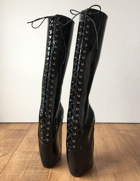 

black shiny high fashion 2020 ballet wedges boots women knee high long women boots platform goth heels size 44 large size1