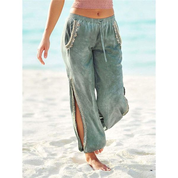 

women summer harem pants side split cool fitness trousers sarouel femme boho loose wide leg pants casual home wear lj201030, Black;white