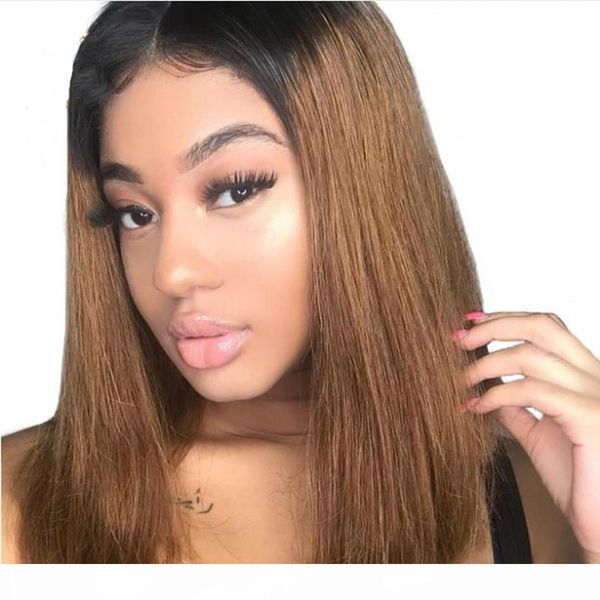 

mongolian human hair bob wigs 1b 27 straight full lace wig lace front wig glueless with baby hair, Black;brown