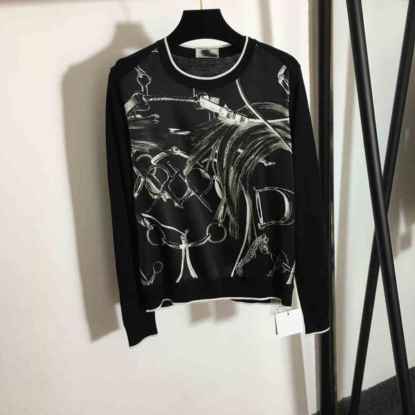 

milan runway sweater 2021 long sleeve o neck women's sweaters high end jacquard pullover women designer sweater 1228-17, White;black