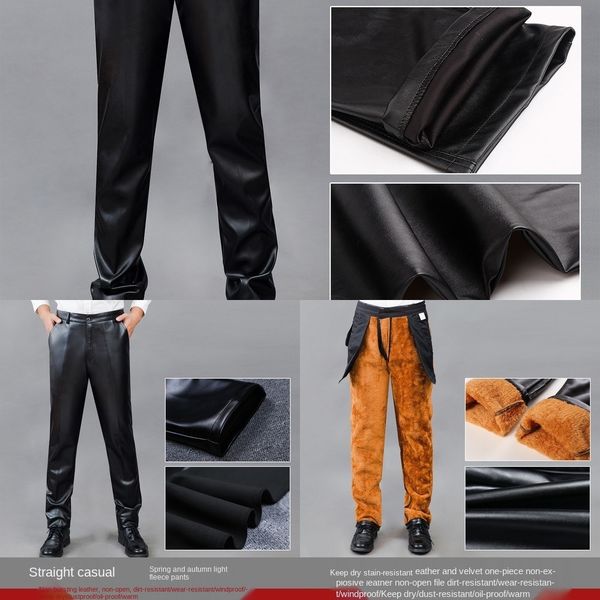 

9zik1 men's double-layer long-fleece for middle-aged and pant velvet leather pants velvet leather pants locomotivesoil-proofwind-proofm, Blue