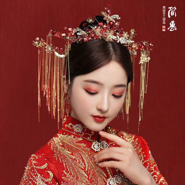 

tmdress chinese bride headdress xiuhe phoenix atmosphere red jewelry wedding 2020 new crown hair ornament girl m, Silver