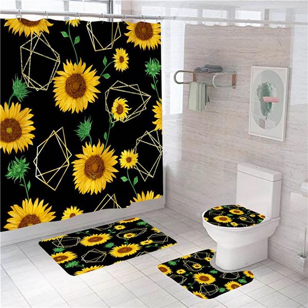 

shower curtains set non slip sunflower pattern toilet polyester cover mat set waterproof bathroom shower curtains