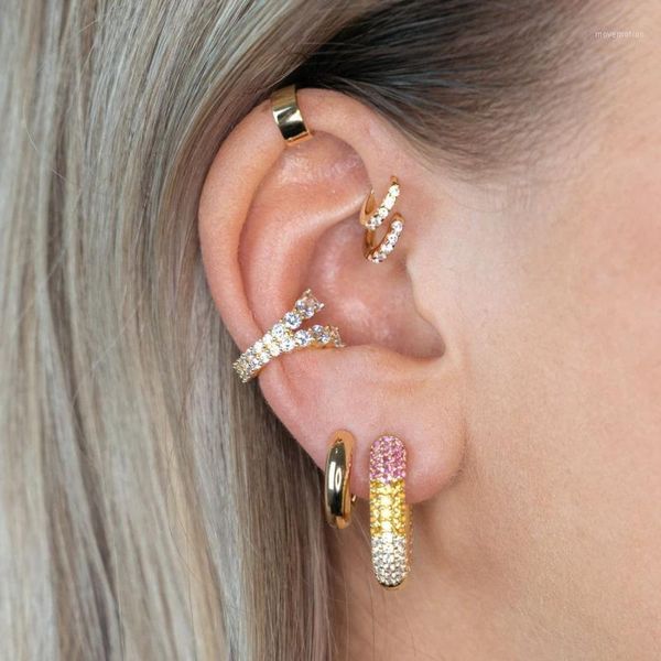 

pastel colorful cz medium sized hoop earring for women micro pave cz gold color classic women jewelry1, Golden;silver