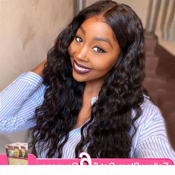 

aircabin 30 inch 13x4 front wigs loose deep wave brazilian natural color remy human hair t part lace wig for black women, Black;brown
