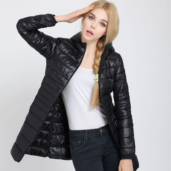 

down parka new brand winter down jacket women long white duck jacket outwear ultralight hooded thin hat coat 6xl 7xl1, Black
