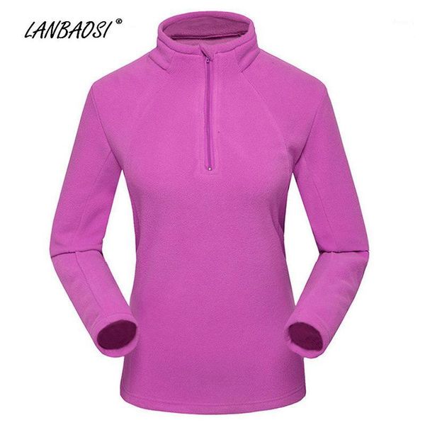 

lanbaosi outdoor women's 1/4 zip fleeced jackets thermal warm windproof slim fit hiking camping climbing outwear pullover coat1, Blue;black