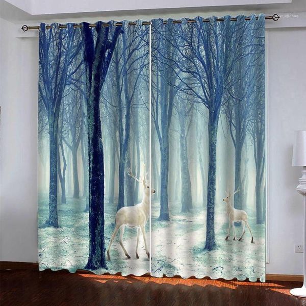 

blue forest 3d curtains customized size luxury blackout 3d window curtains for living room1