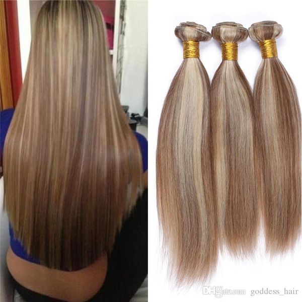 

brazilian virgin human hair bundles 3pcs mix piano color #8 #613 silky straight hair weft medium brown and blonde hair extensions 10-30 inch, Black