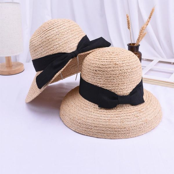 

beach sun hat female summer travel bowknot cap new euro-american style literature and art retro-lafite sun shade hats h072, Blue;gray