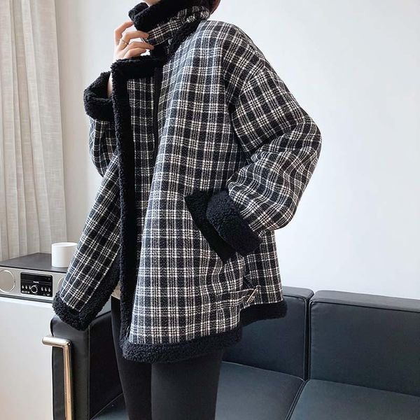 

women's fur & faux grid casual warm soft zipper jacket zaraing winter coat women 2021 teddy female for, Black