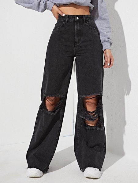 

high waist ripped wide leg jeans d1cx#, Blue