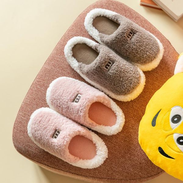 

women indoor slippers warm plush lovers home anti slip autumn winter shoes house floor soft slient slides, Black