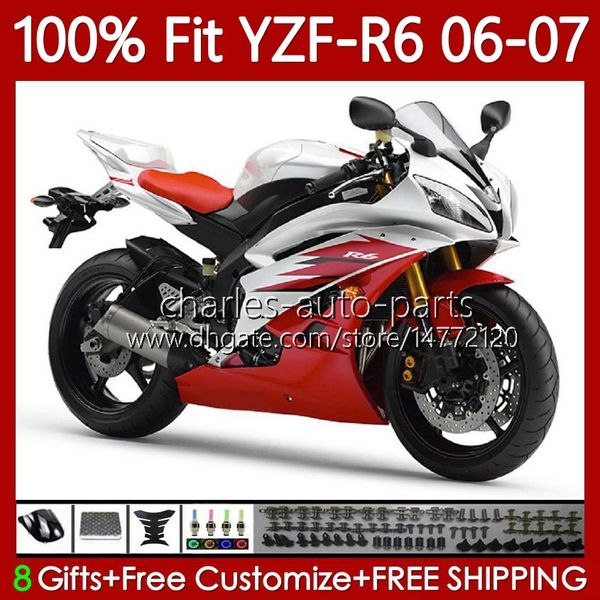 Kit corpo OEM per YAMAHA YZF R 6 600 CC YZF600 YZF-R6 2006 2007 MOTO Carrozzeria 98No.93 YZF R6 YZF-600 Bianco rosso 2006-2007 600CC YZFR6 06 07 Carenatura per stampaggio ad iniezione 100% Fit