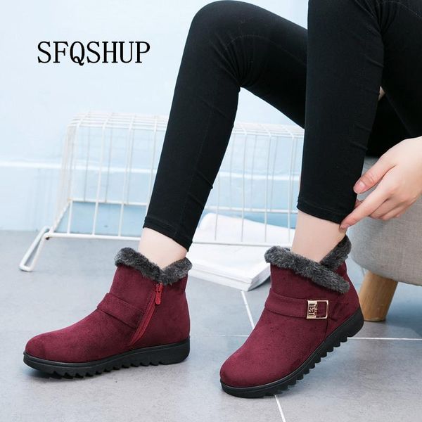 

women snow boots warm short fur plush winter ankle boot plus size platform ladies suede zip shoes female comfort, Black