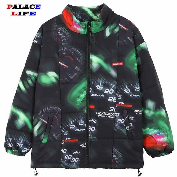 

men hip hop thick parkas jackets streetwear dashboard print jacket harajuku cotton winter warm padded jacket coat outwear, Black