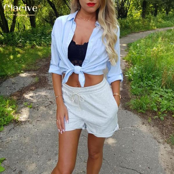

women's shorts clacive casual gray high waist ladies spring loose lace up pocket women sports fitness knitted female 2021, White;black