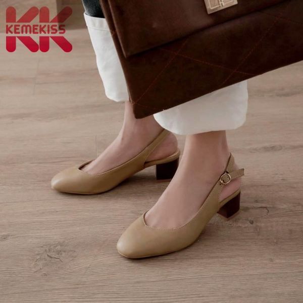 

kemekiss size 32-46 women fashion pumps shoes new design slingback buckle shoes women stylish square toe thick heels footwear, Black