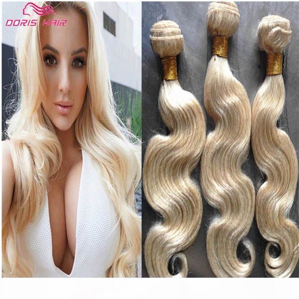 

luxury blond 613 color remy hair weave bundles brazilian indian human hair wefts body wave colored dyeable dhl, Black