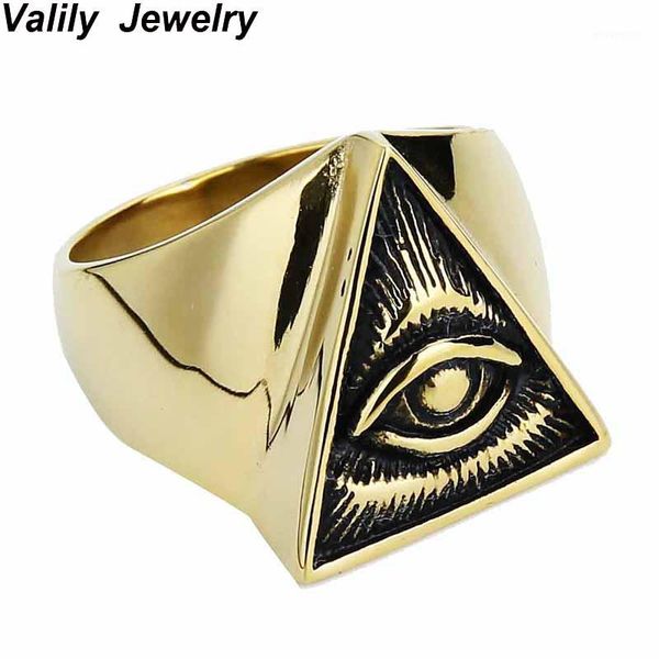 

whole salevalily jewelry mens boys egyptian eye of horus ra udjat talisman silver gold stainless steel punk biker ring fashion jewelry1, Golden;silver